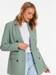 Quiz Green Woven 6 Button Breasted Blazer - Image 1 of 7