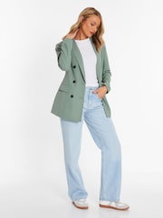 Quiz Green Woven 6 Button Breasted Blazer - Image 3 of 7