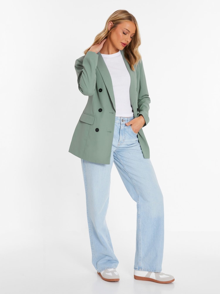 Quiz Green Woven 6 Button Breasted Blazer - Image 3 of 7