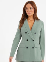 Quiz Green Woven 6 Button Breasted Blazer - Image 4 of 7