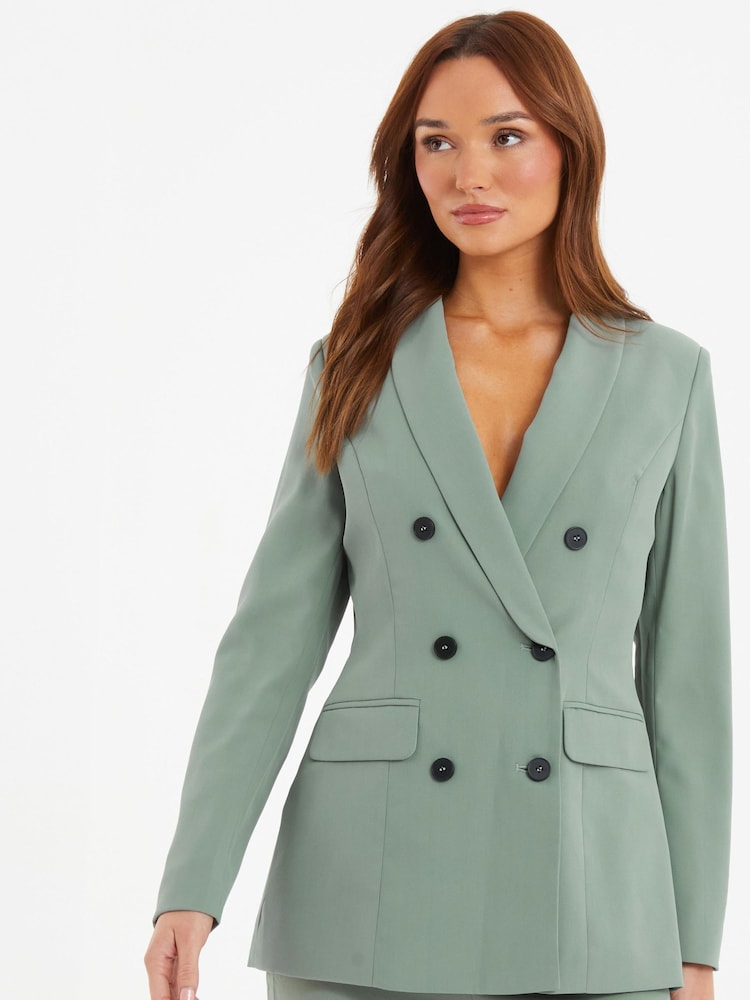 Quiz Green Woven 6 Button Breasted Blazer - Image 4 of 7