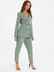 Quiz Green Woven 6 Button Breasted Blazer - Image 6 of 7