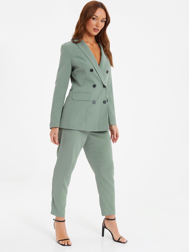 Quiz Green Woven 6 Button Breasted Blazer - Image 6 of 7