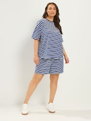 Yours Curve Blue Stripe T-Shirt & Shorts Co-Ord - Image 2 of 6