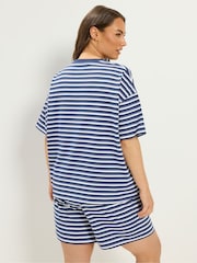 Yours Curve Blue Stripe T-Shirt & Shorts Co-Ord - Image 3 of 6