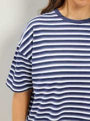 Yours Curve Blue Stripe T-Shirt & Shorts Co-Ord - Image 4 of 6