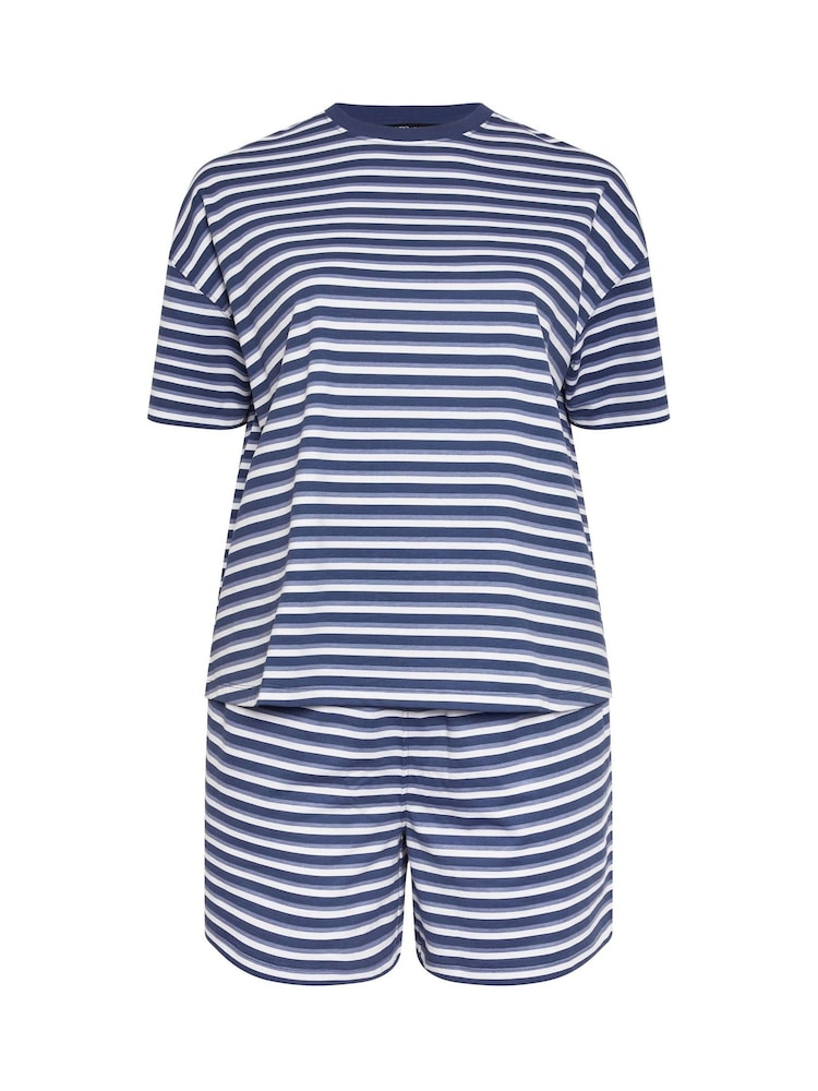 Yours Curve Blue Stripe T-Shirt & Shorts Co-Ord - Image 6 of 6 Yours Curve Blue Stripe T-Shirt & Shorts Co-Ord - Image 6 of 6