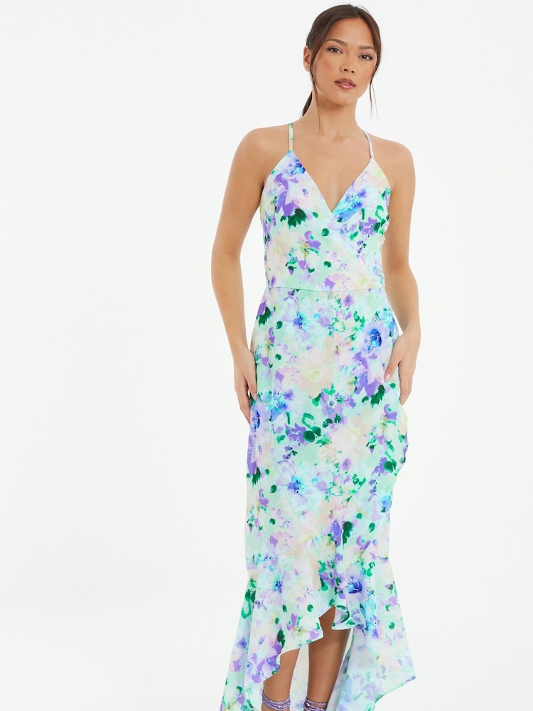 Quiz Black Floral Crepe Strappy Midi Dress - Image 1 of 4