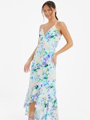 Quiz Black Floral Crepe Strappy Midi Dress - Image 3 of 4