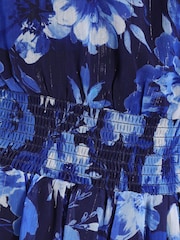 Quiz Blue Chiffon Floral Bardot Tiered Midi Dress - Image 5 of 5