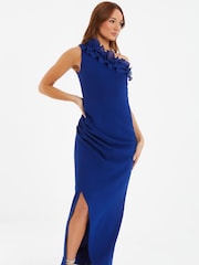 Quiz Blue One Shoulder Wrap Maxi Dress - Image 5 of 6