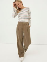 FatFace Blake Green Wide Leg Drape Trousers - Image 2 of 6