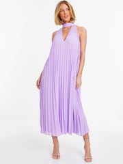 Quiz Purple Pleated Chiffon Key Hole Neck Detail Midaxi Dress - Image 1 of 4