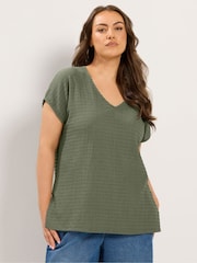 Yours Curve Green Textured Grown On T-Shirt - Image 1 of 6