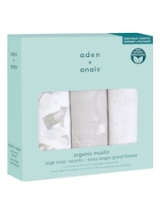 Белый - Набор из 3 квадратных пеленок из органического хлопка Aden + Anais - Изображение 2 2