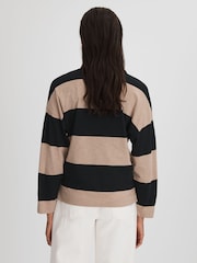 Reiss Black/Camel Abigail Striped Cotton Open-Collar T-Shirt - Image 5 of 6