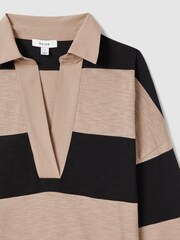 Reiss Black/Camel Abigail Striped Cotton Open-Collar T-Shirt - Image 6 of 6
