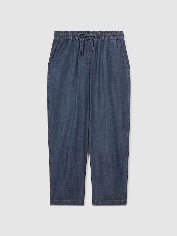 Reiss Mid Blue Carter Denim Look Tapered Trousers - Image 2 of 6