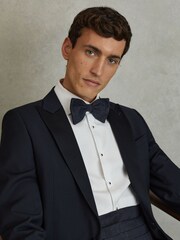 Reiss Navy Padua Silk Blend Textured Bow Tie - Image 2 of 4