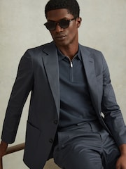 Reiss Airforce Blue Crawford Slim Fit Cotton Blend Single Breasted Blazer - Image 1 of 7