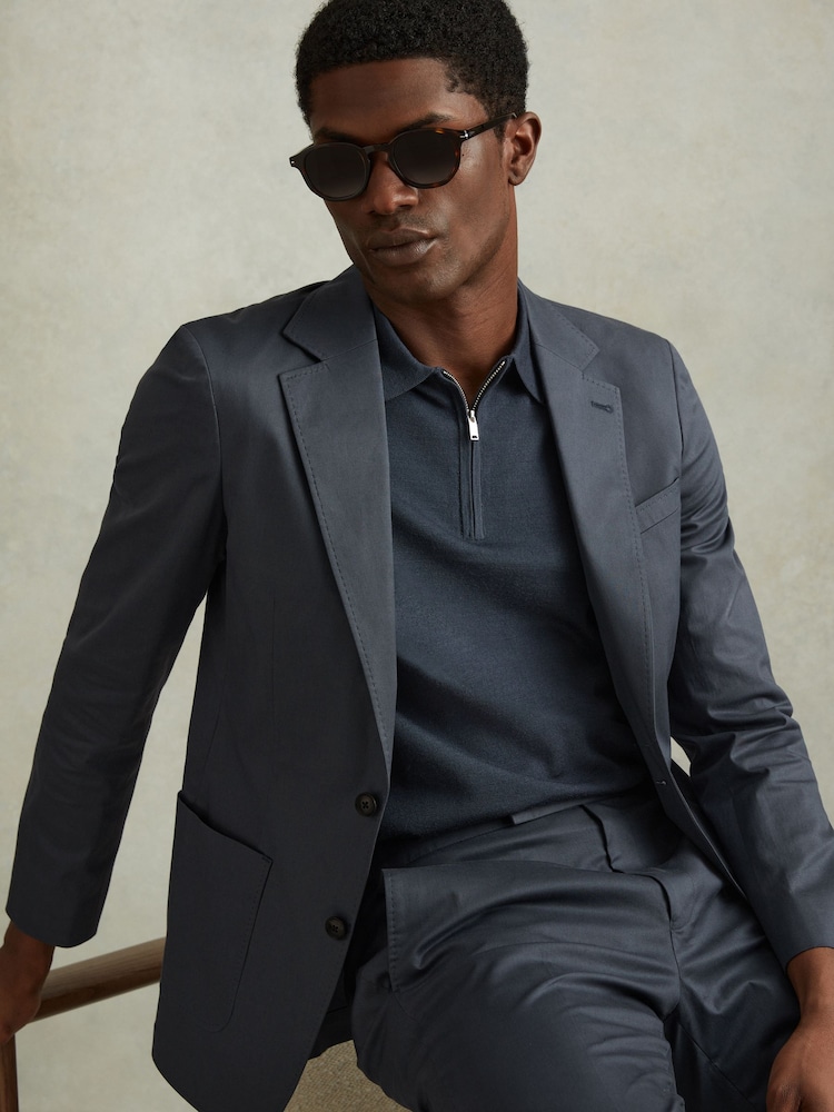 Reiss Airforce Blue Crawford Slim Fit Cotton Blend Single Breasted Blazer - Image 1 of 7