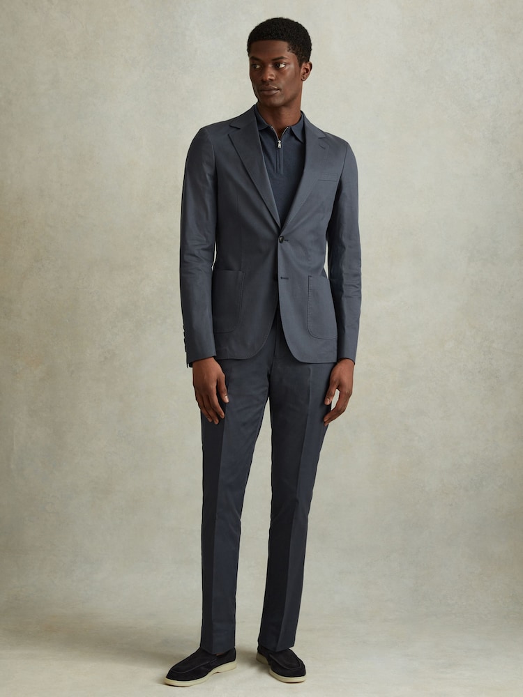 Reiss Airforce Blue Crawford Slim Fit Cotton Blend Single Breasted Blazer - Image 2 of 7