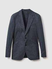 Reiss Airforce Blue Crawford Slim Fit Cotton Blend Single Breasted Blazer - Image 7 of 7