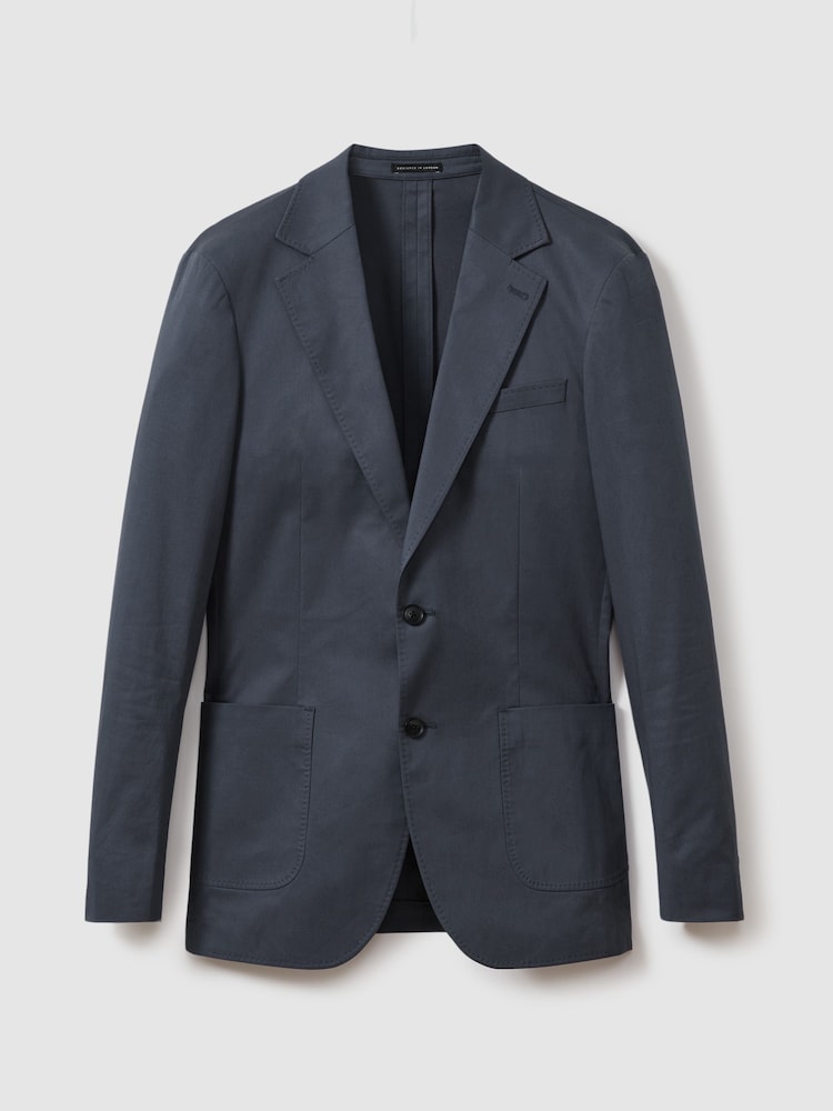 Reiss Airforce Blue Crawford Slim Fit Cotton Blend Single Breasted Blazer - Image 7 of 7