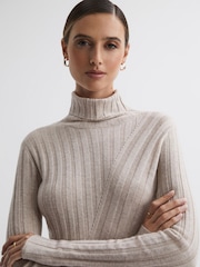 Reiss Neutral Cady Knitted Roll Neck Midi Dress - Image 5 of 7