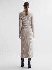 Reiss Neutral Cady Knitted Roll Neck Midi Dress - Image 6 of 7