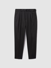 Reiss Black Liquid Relaxed Tapered Belted Trousers - Image 2 of 5