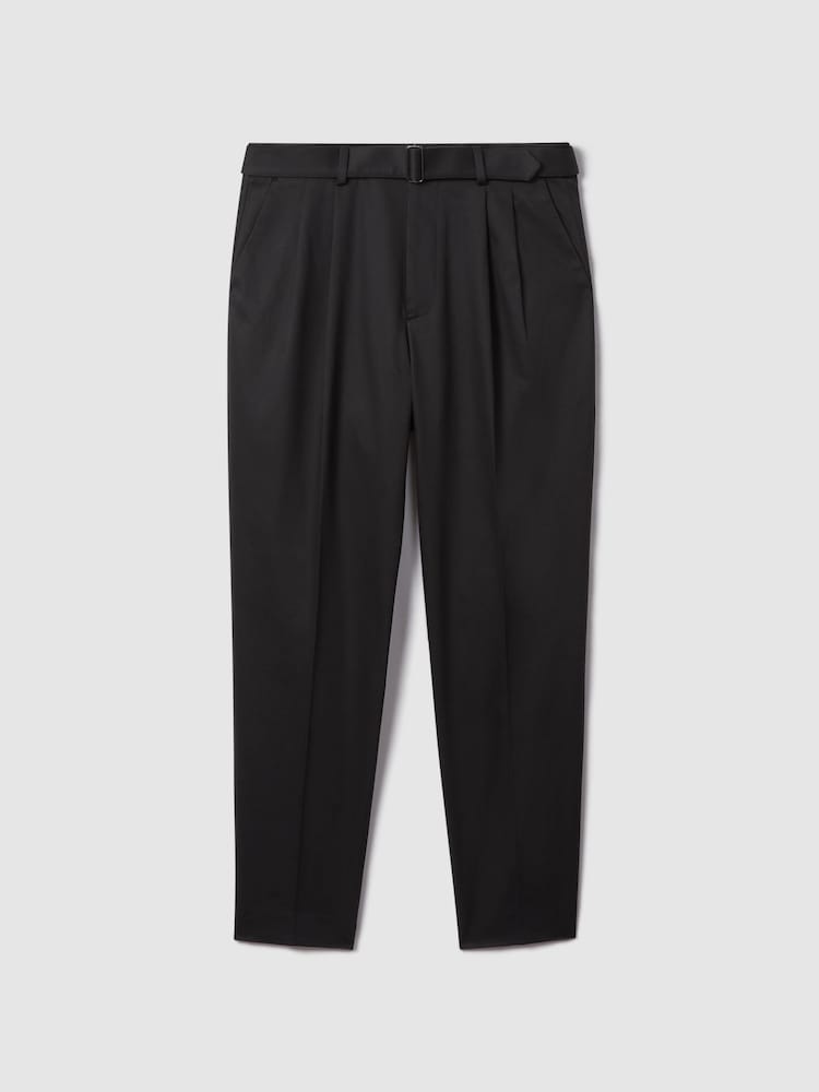 Reiss Black Liquid Relaxed Tapered Belted Trousers - Image 2 of 5
