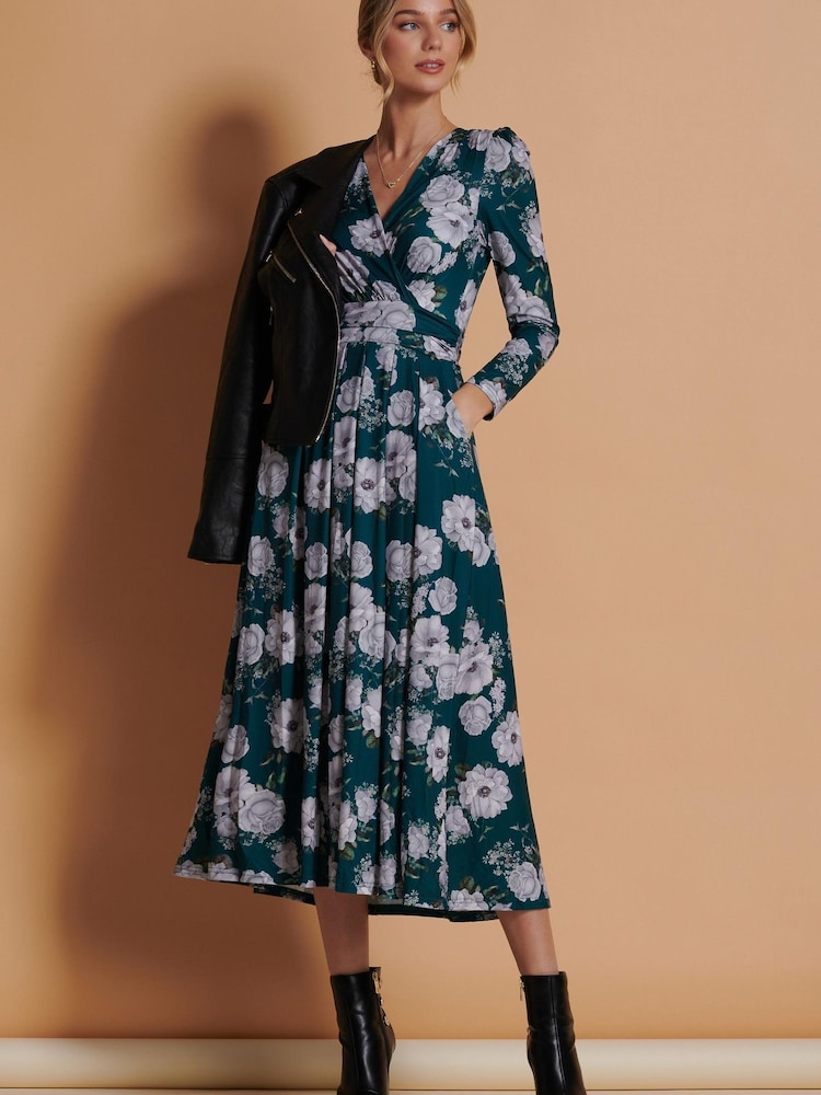 Jolie Moi Green Devorah Printed Jersey Long Sleeve Maxi Dress - Image 1 of 5 Jolie Moi Green Devorah Printed Jersey Long Sleeve Maxi Dress - Image 1 of 5