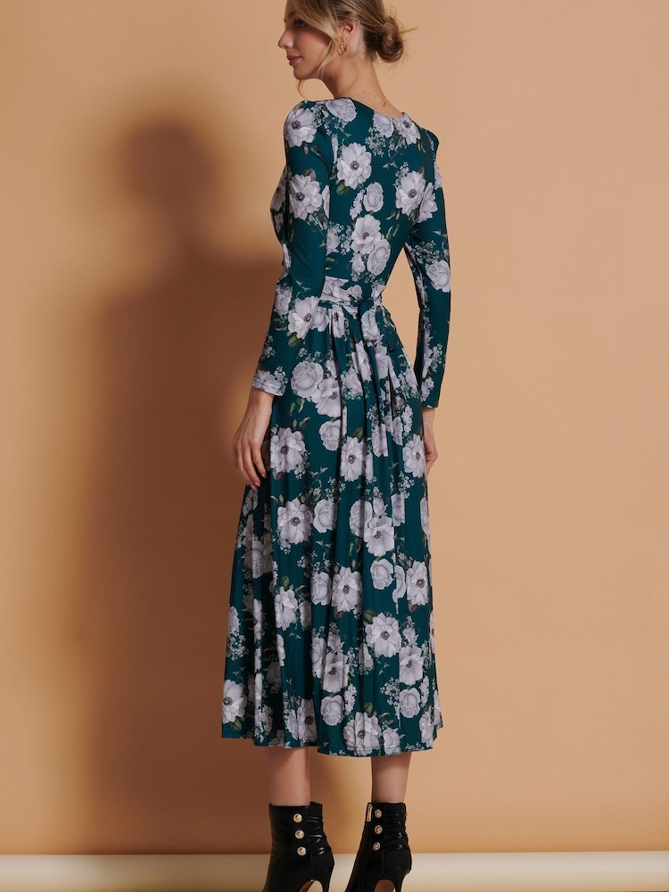 Jolie Moi Green Devorah Printed Jersey Long Sleeve Maxi Dress - Image 2 of 5 Jolie Moi Green Devorah Printed Jersey Long Sleeve Maxi Dress - Image 2 of 5