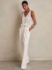Reiss White Oe Hollie Linen-Blend Wide-Leg Trousers - Image 1 of 6