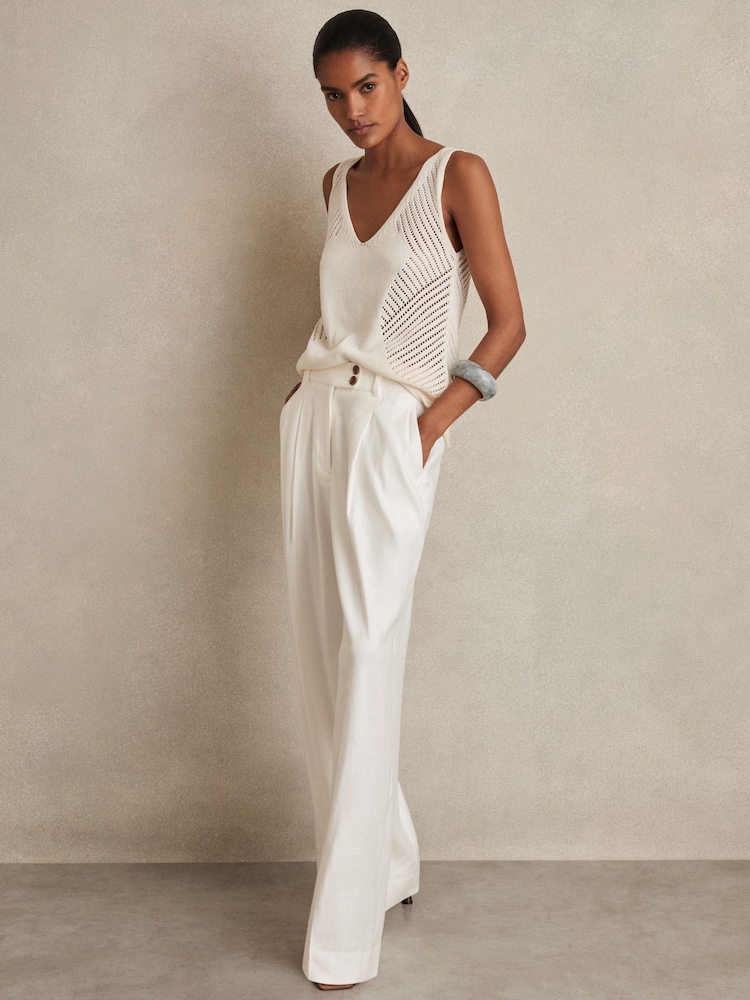 Reiss White Oe Hollie Linen-Blend Wide-Leg Trousers - Image 1 of 6