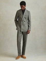 Reiss Dark Sage Halgas 100% Linen Side Adjuster Slim Fit Trousers - Image 1 of 6