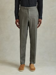 Reiss Dark Sage Halgas 100% Linen Side Adjuster Slim Fit Trousers - Image 3 of 6