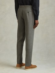 Reiss Dark Sage Halgas 100% Linen Side Adjuster Slim Fit Trousers - Image 5 of 6
