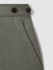 Reiss Dark Sage Halgas 100% Linen Side Adjuster Slim Fit Trousers - Image 6 of 6