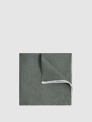 Reiss Pistachio Melange Siracusa Linen Contrast Trim Pocket Square - Image 1 of 5