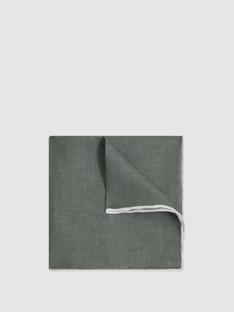 Reiss Pistachio Melange Siracusa Linen Contrast Trim Pocket Square - Image 1 of 5