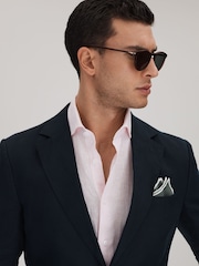 Reiss Pistachio Melange Siracusa Linen Contrast Trim Pocket Square - Image 2 of 5