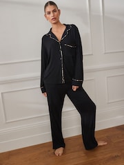Black Ribbed Button Through Pyjamas - Image 3 of 9