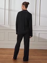Black Ribbed Button Through Pyjamas - Image 4 of 9