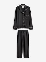 Black Ribbed Button Through Pyjamas - Image 7 of 9