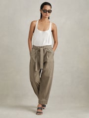 Reiss Khaki Delia Cotton Tapered Parachute Trousers - Image 1 of 6