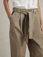 Reiss Khaki Delia Cotton Tapered Parachute Trousers - Image 3 of 6