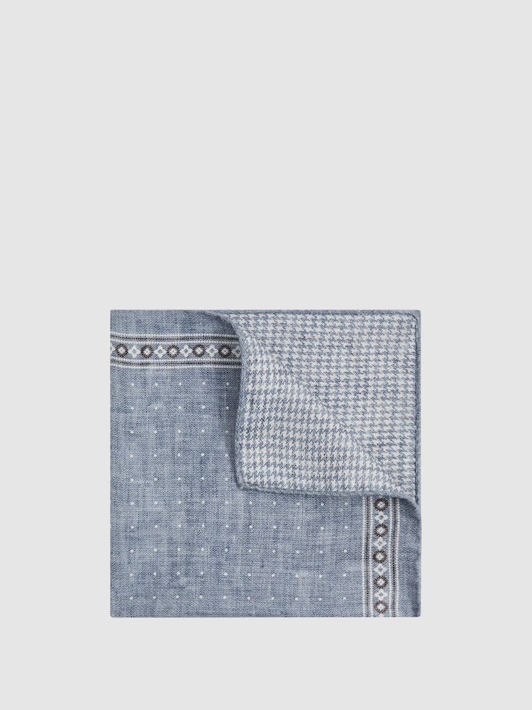 Reiss Airforce Blue Melange Cataldo Silk Reversible Pocket Square - Image 1 of 5 Reiss Airforce Blue Melange Cataldo Silk Reversible Pocket Square - Image 1 of 5