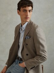 Reiss Airforce Blue Melange Cataldo Silk Reversible Pocket Square - Image 2 of 5